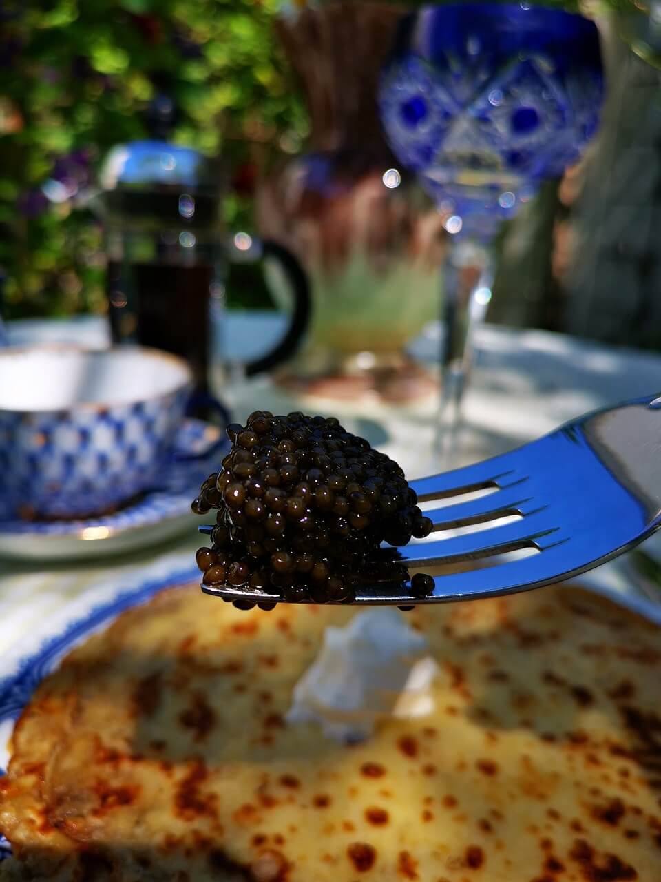 black caviar on fork