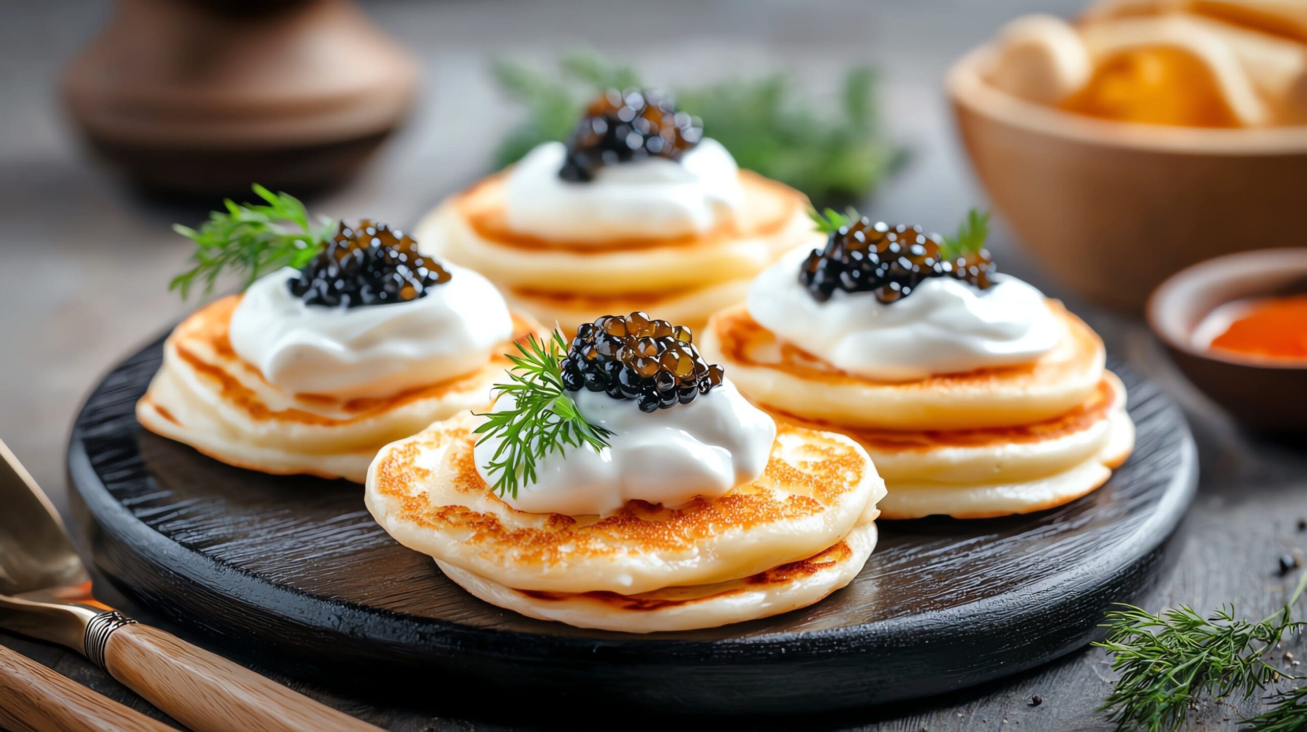 Blinis with caviar and sour cream