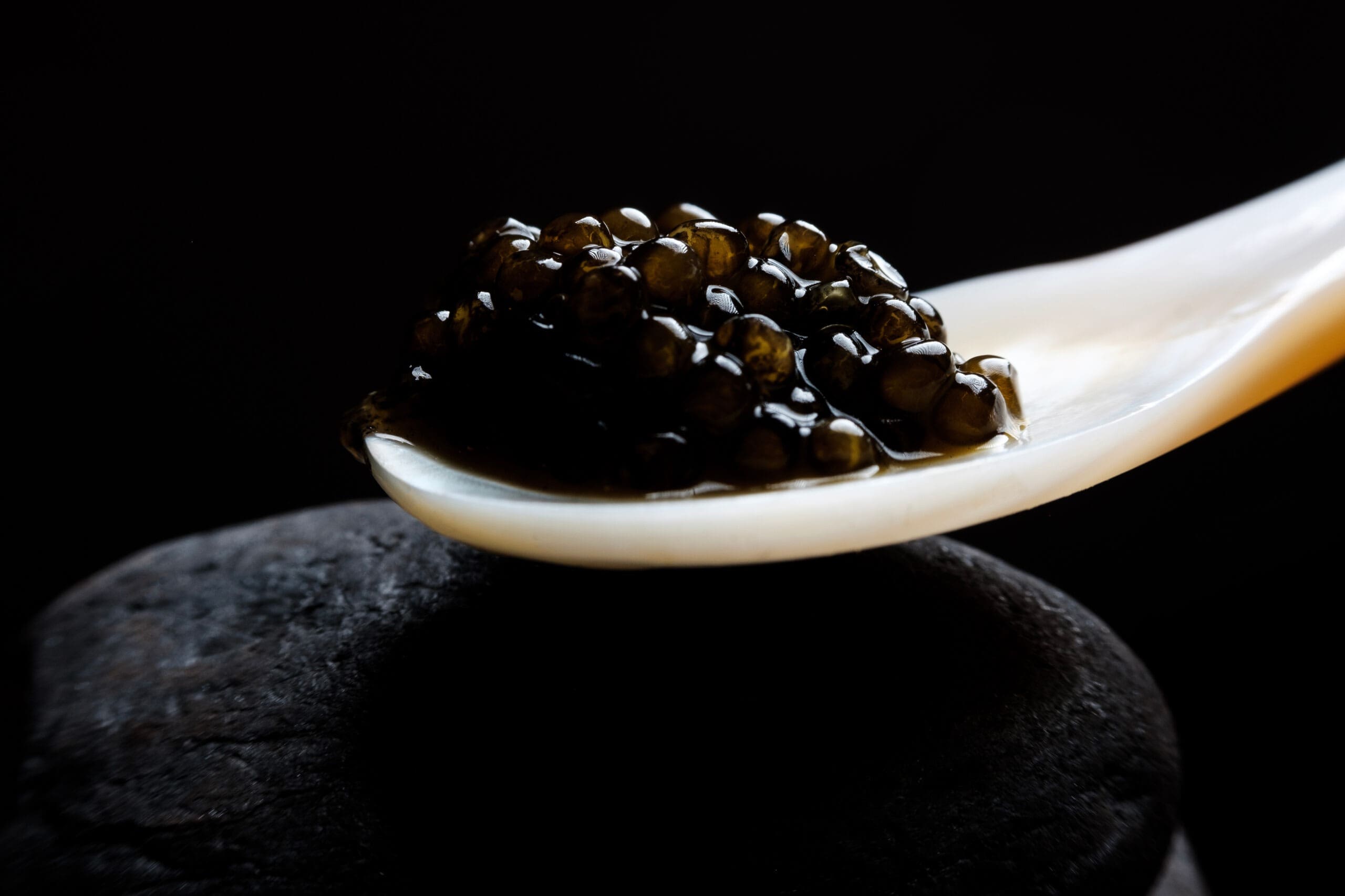 Caviar on a mother-of-pearl spoon