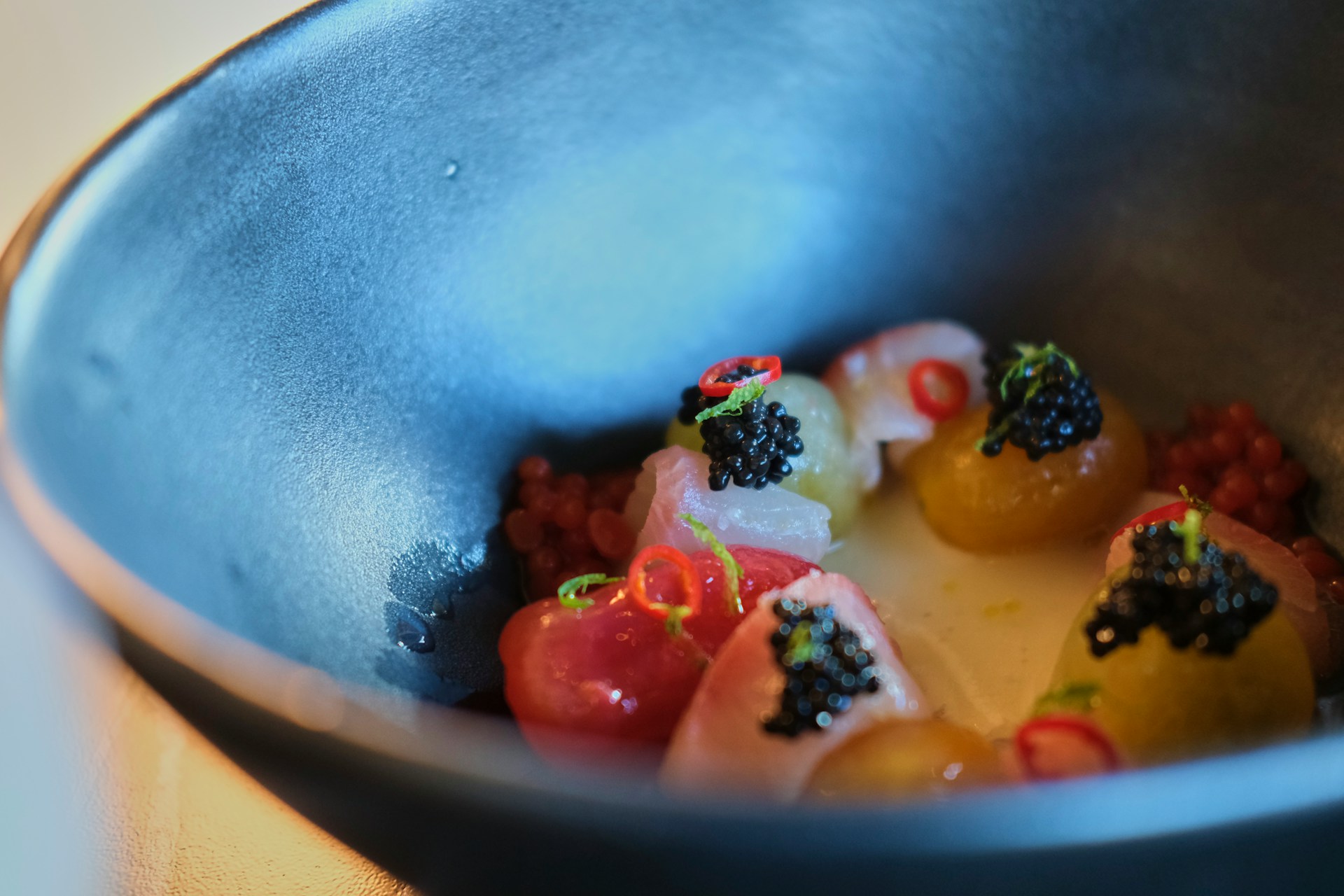 caviar appetizers with garnish in bowl