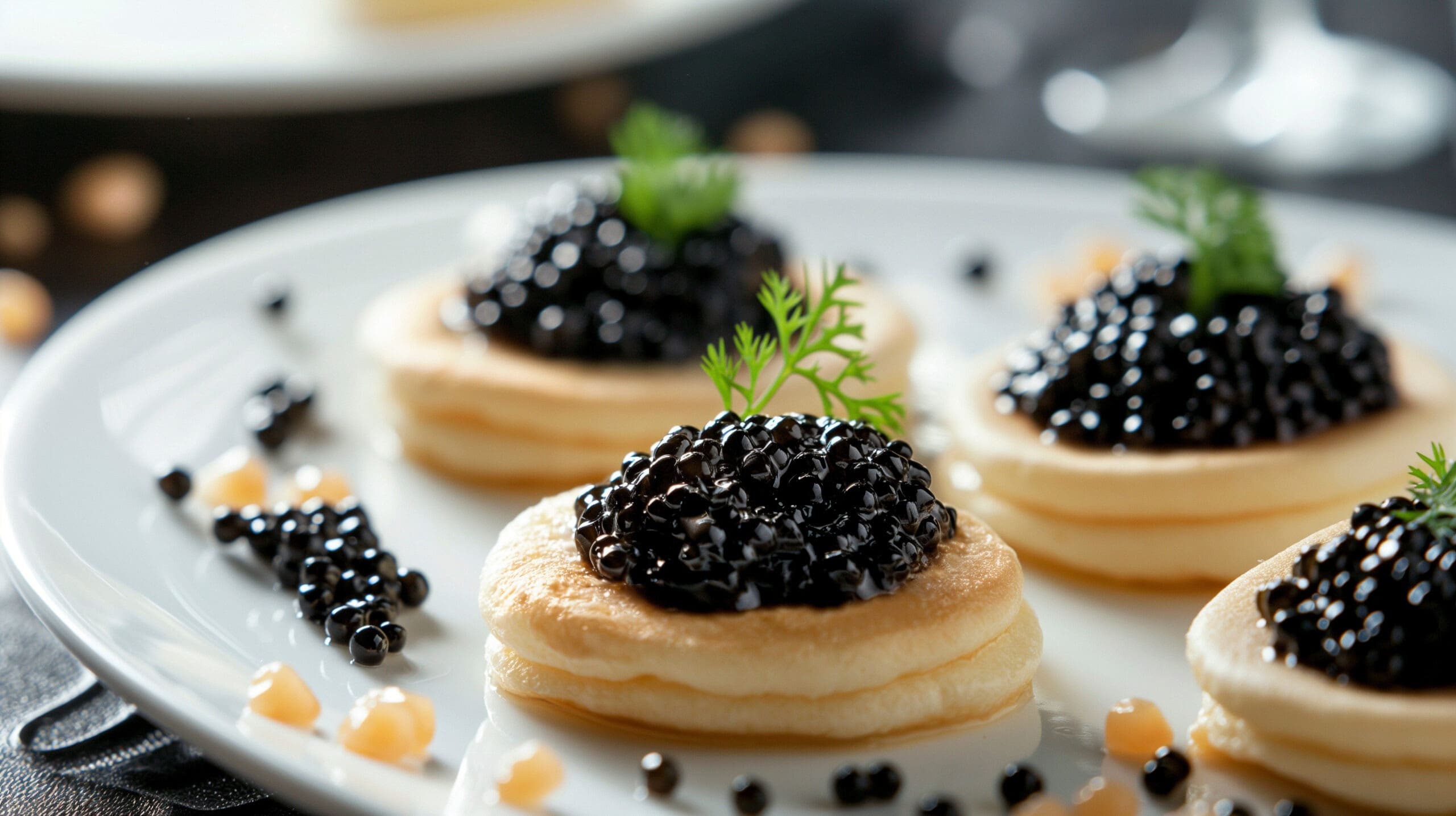 A plate of caviar on blinis