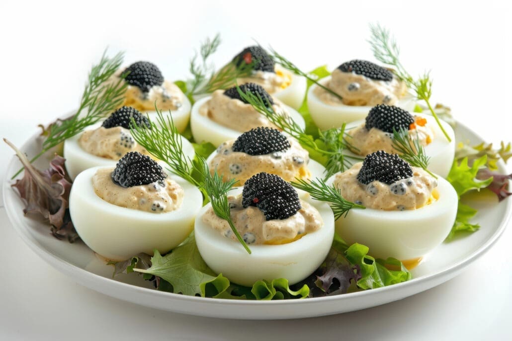 Caviar on hard-boiled eggs