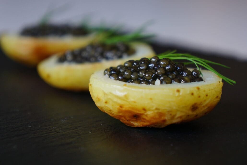 Caviar served on potatoes