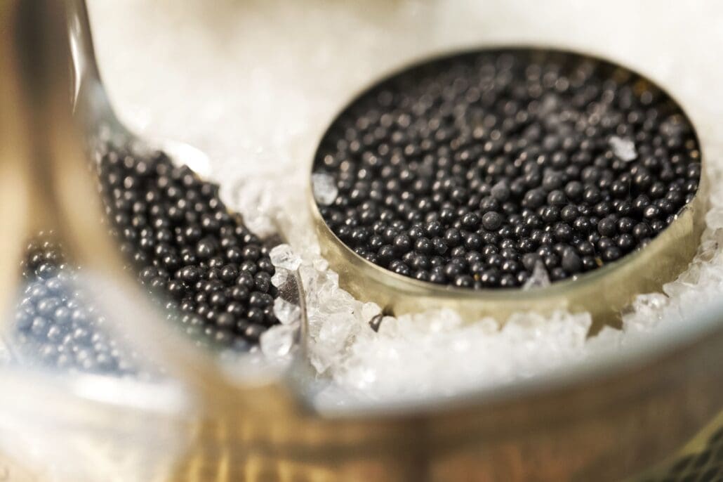 Caviar in a metal tin on ice