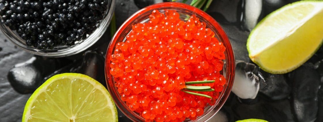 Caviar and roe in glass jars