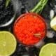 Caviar and roe in glass jars